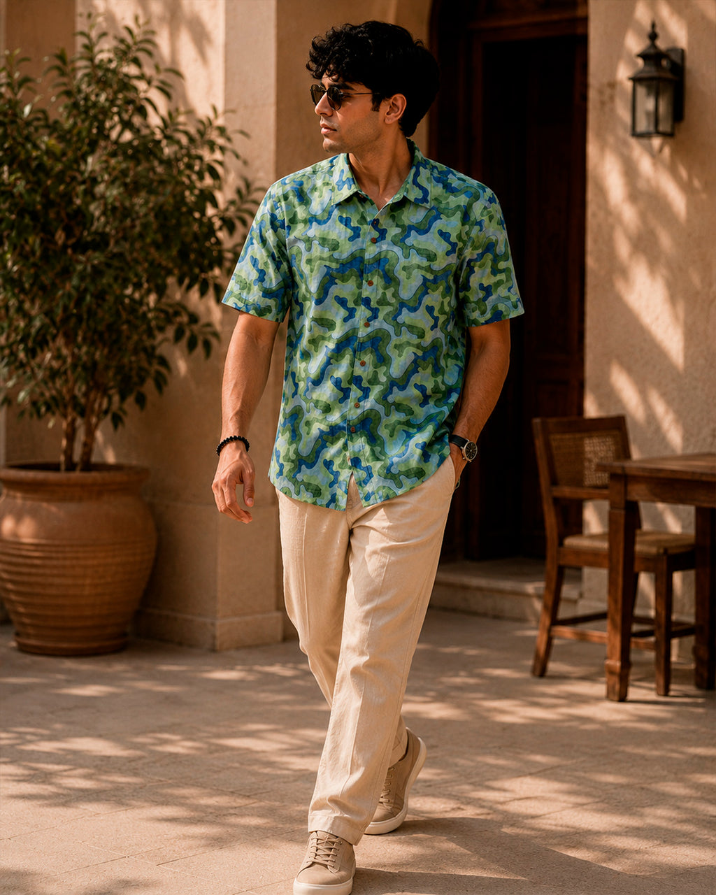 Green Abstract Aari Embroidered Half Shirt