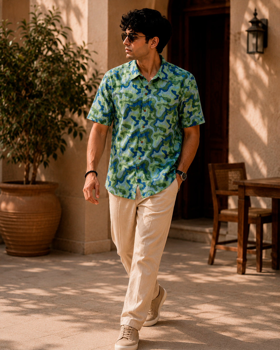 Green Abstract Aari Embroidered Half Shirt