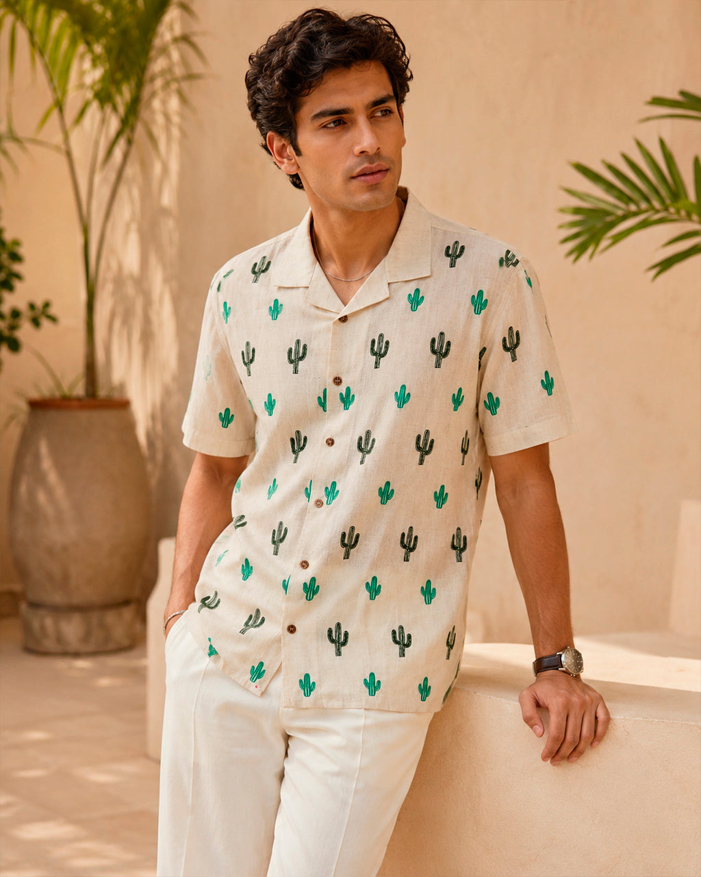 Cactus Embroidered Half Shirt