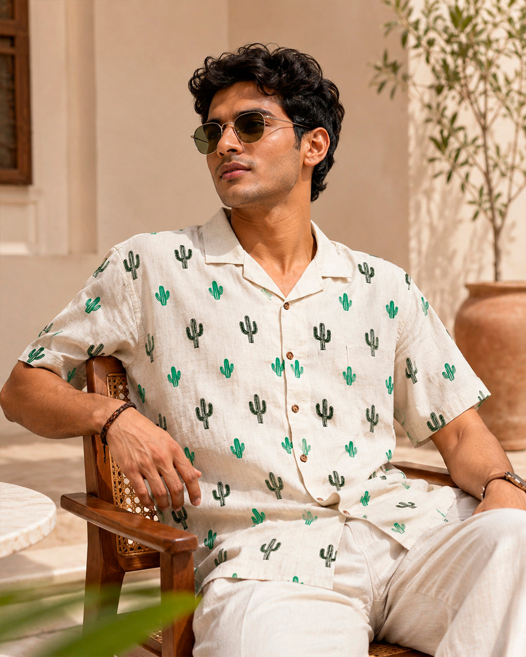 Cactus Embroidered Half Shirt