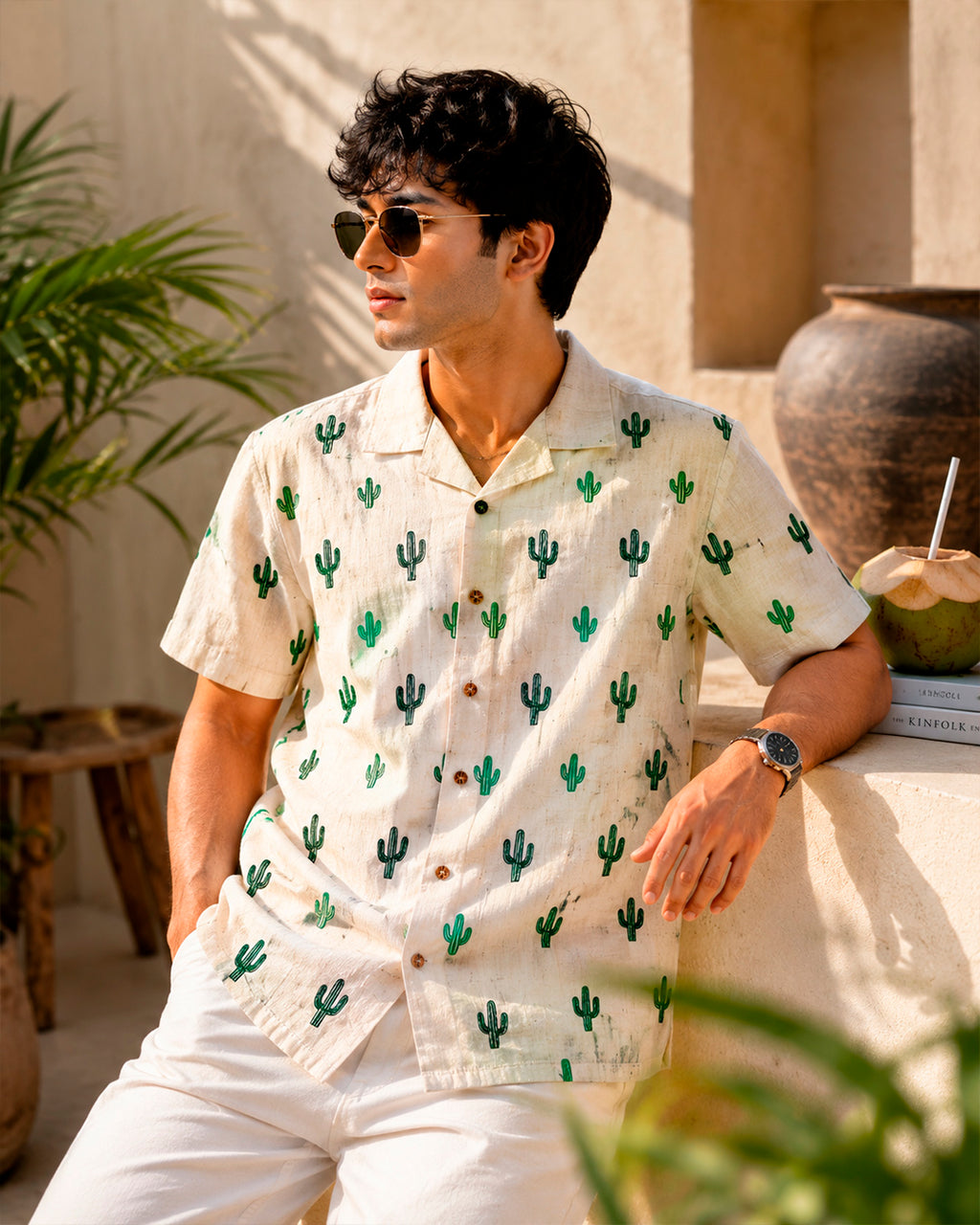 Cactus Embroidered Half Shirt