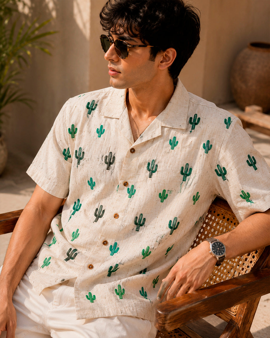Cactus Embroidered Half Shirt