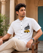 Kolkata Yellow Taxi Embroidered Half Shirt