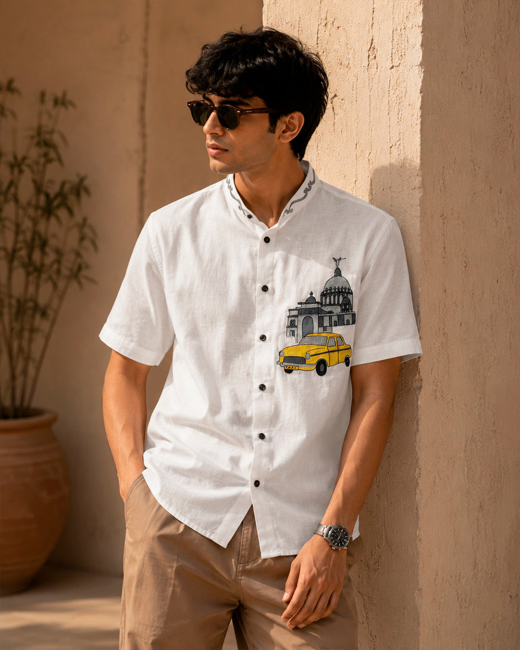 Kolkata Yellow Taxi Embroidered Half Shirt