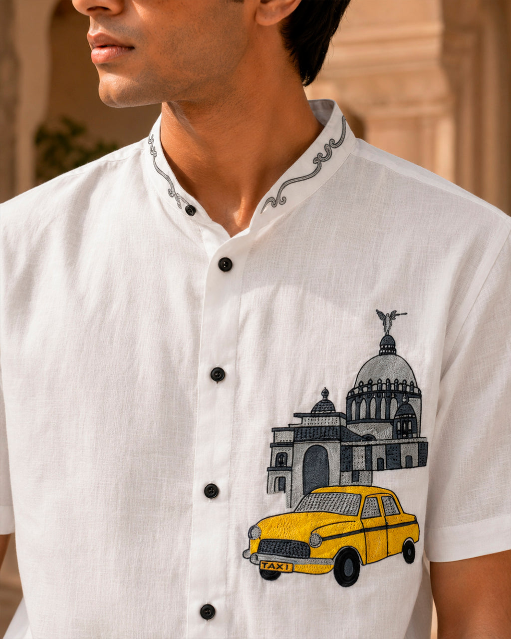Kolkata Yellow Taxi Embroidered Half Shirt