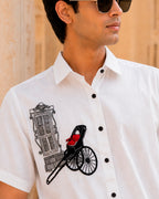 Kolkata Hand Pull Rickshaw Embroidered Half Shirt