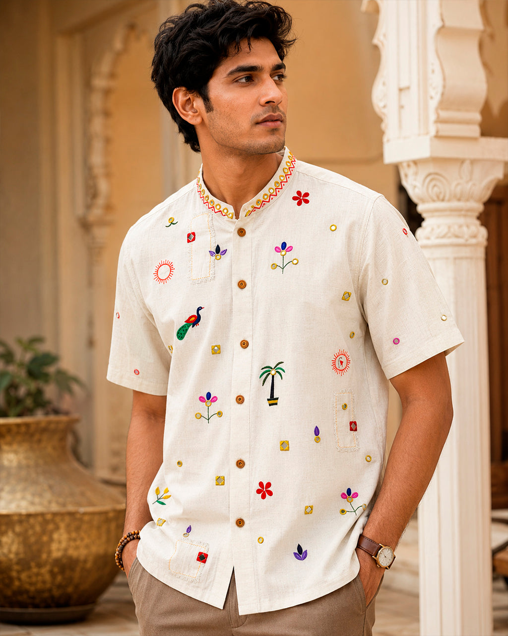 Rajasthani Motif Mirror Embroidered Half Shirt