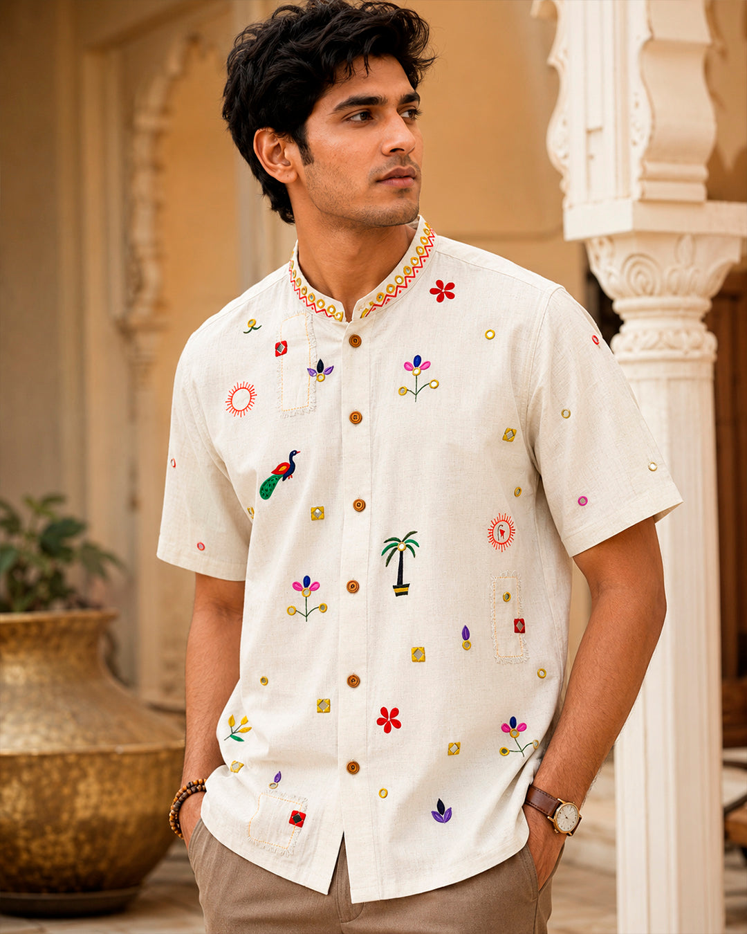 Rajasthani Motif Mirror Embroidered Half Shirt