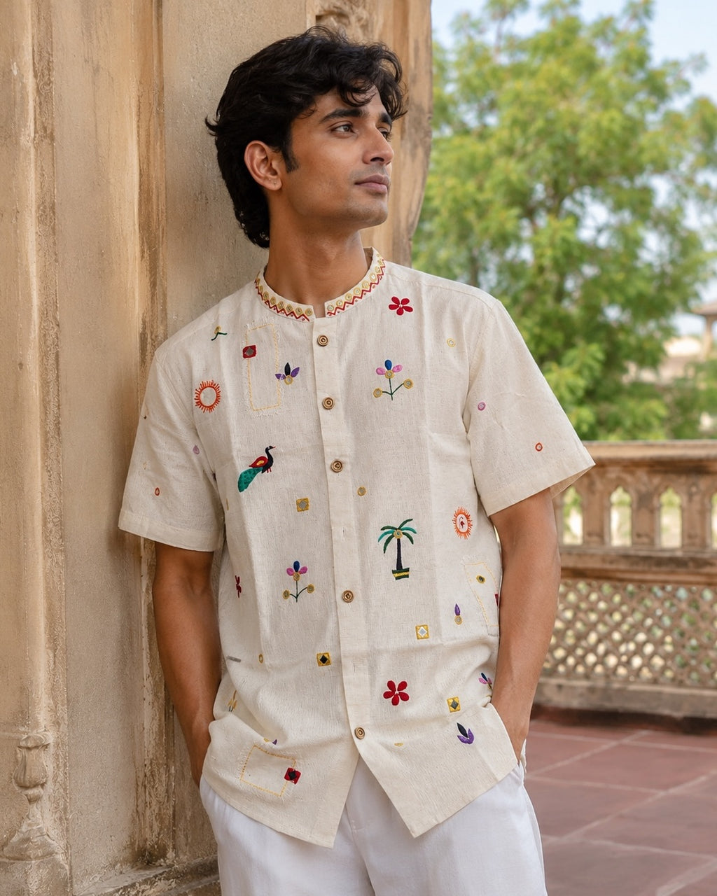 Rajasthani Motif Mirror Embroidered Half Shirt