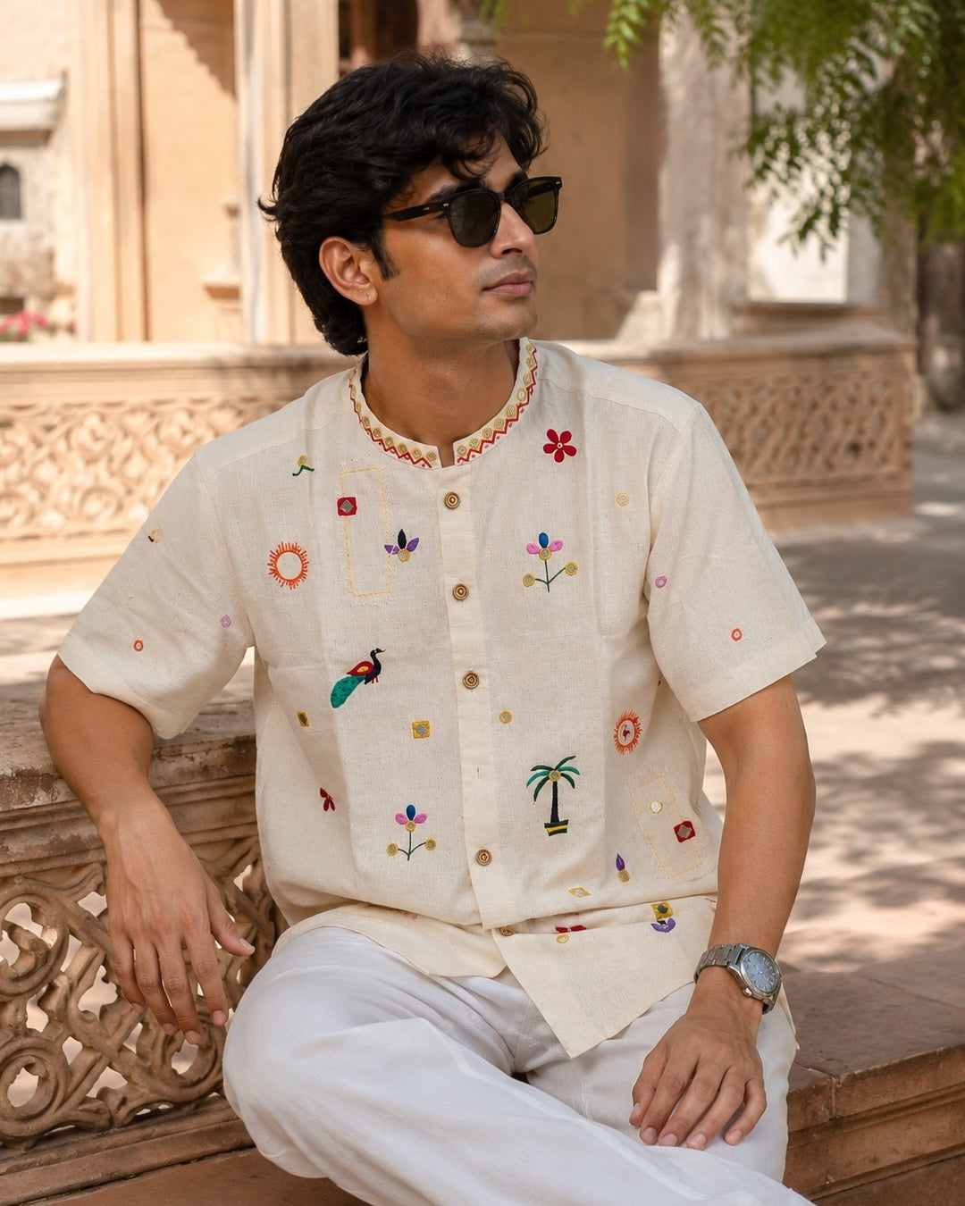 Rajasthani Motif Mirror Embroidered Half Shirt