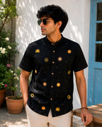 Sun Motif Embroidered Half Shirt