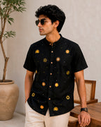 Sun Motif Embroidered Half Shirt