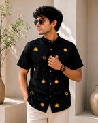 Sun Motif Embroidered Half Shirt