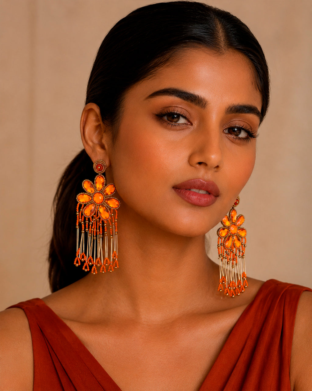 Orange Zinnia Earring