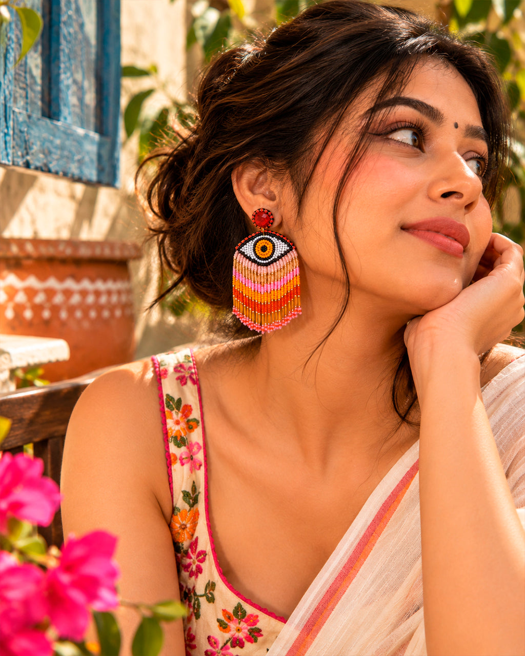 Evil Eye Orange Earring