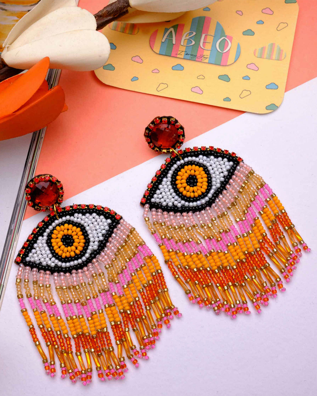Evil Eye Orange Earring