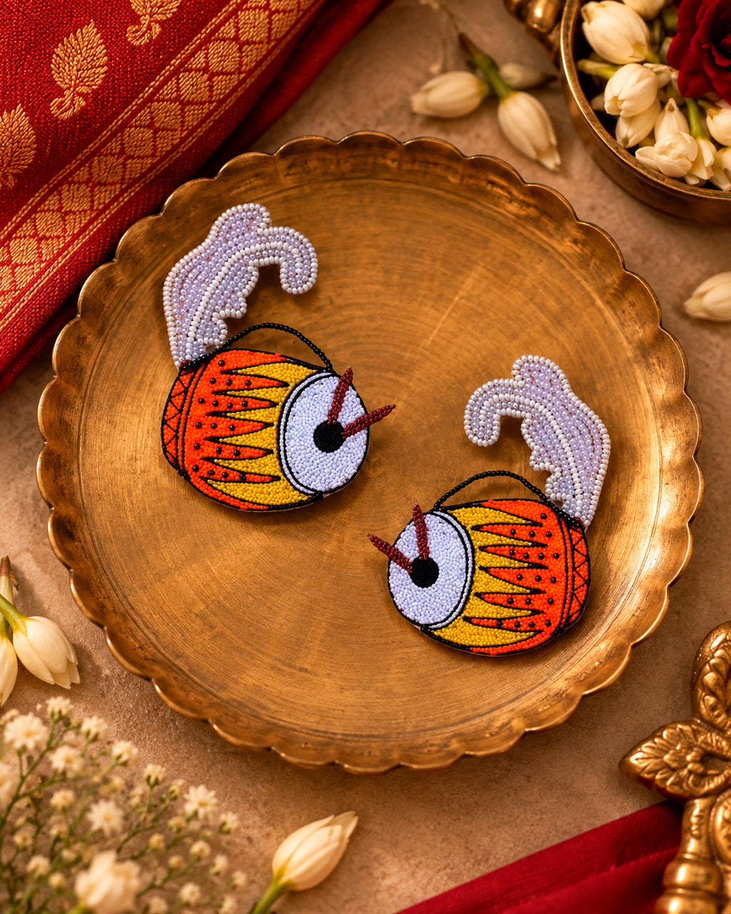 Dhak Earrings (White Accent)