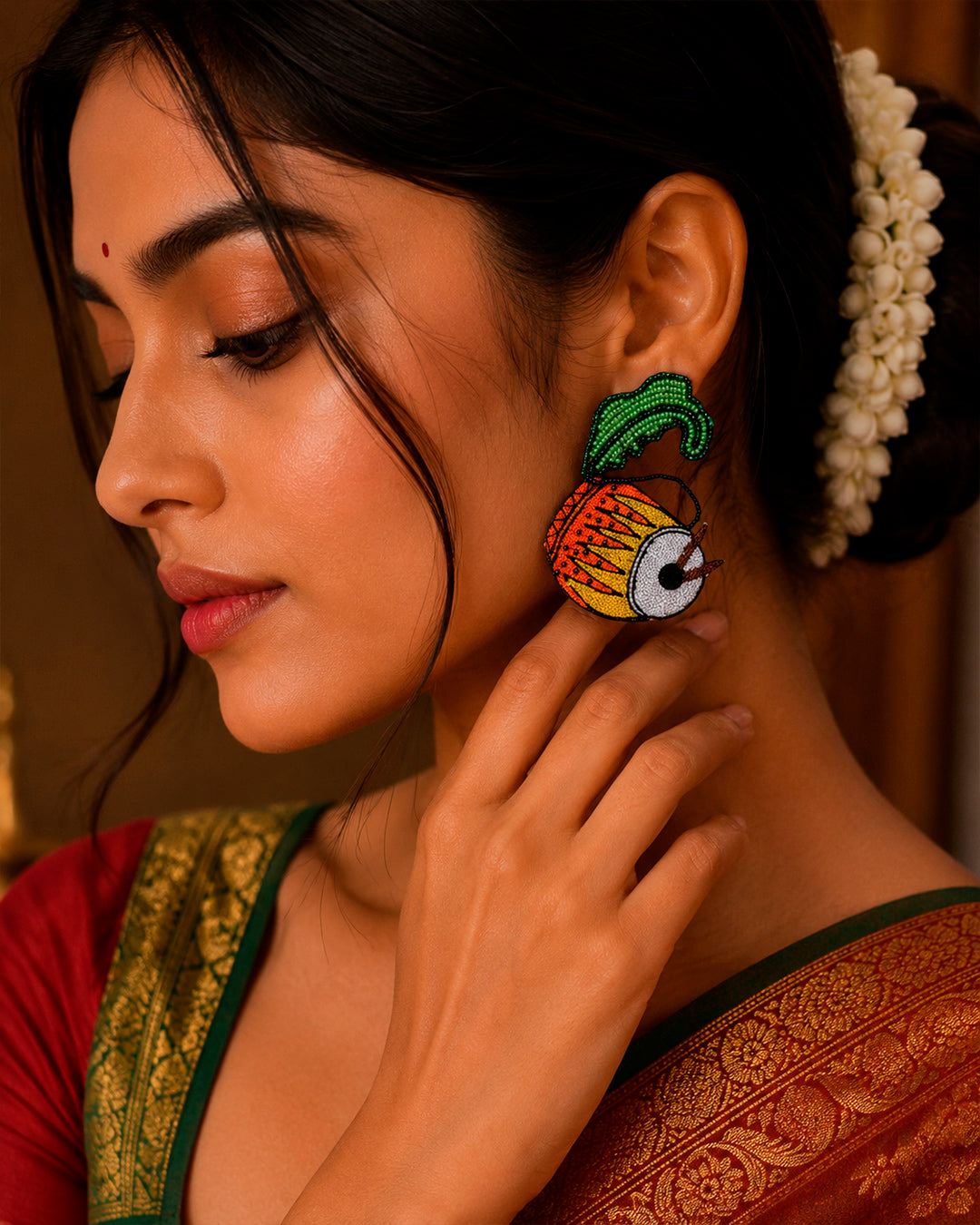 Dhak Earrings (Green Accent)