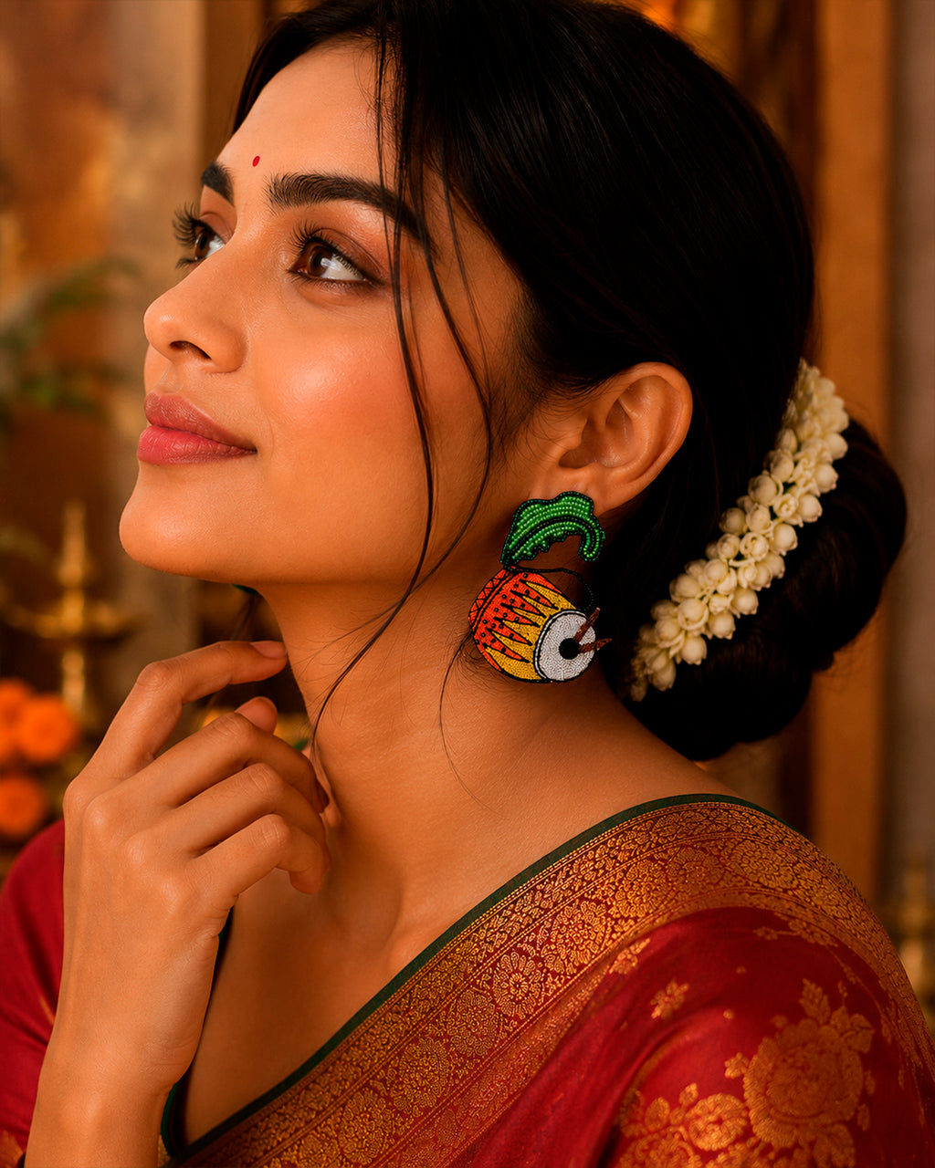 Dhak Earrings (Green Accent)
