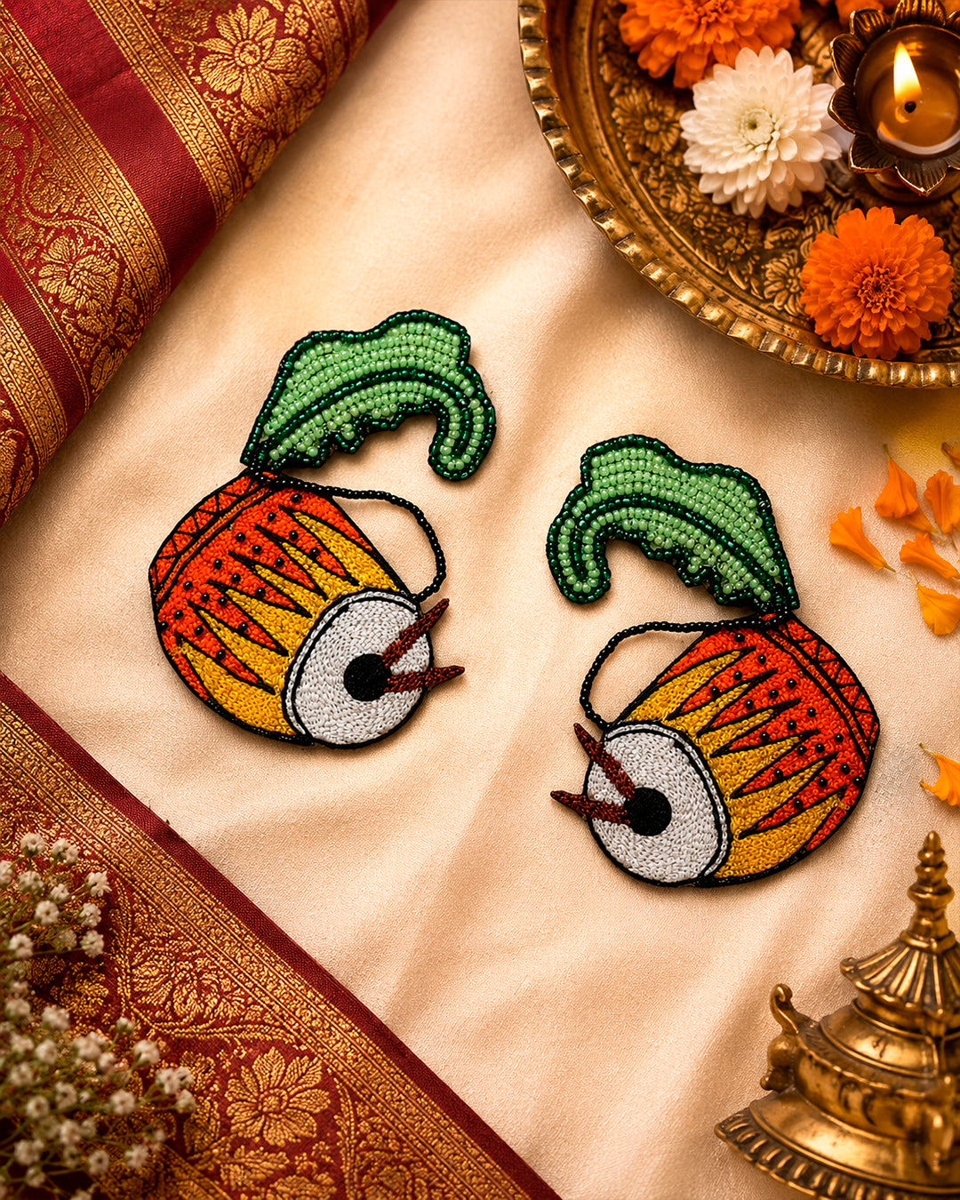 Dhak Earrings (Green Accent)