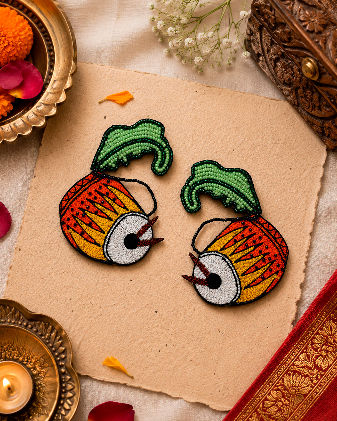 Dhak Earrings (Green Accent)