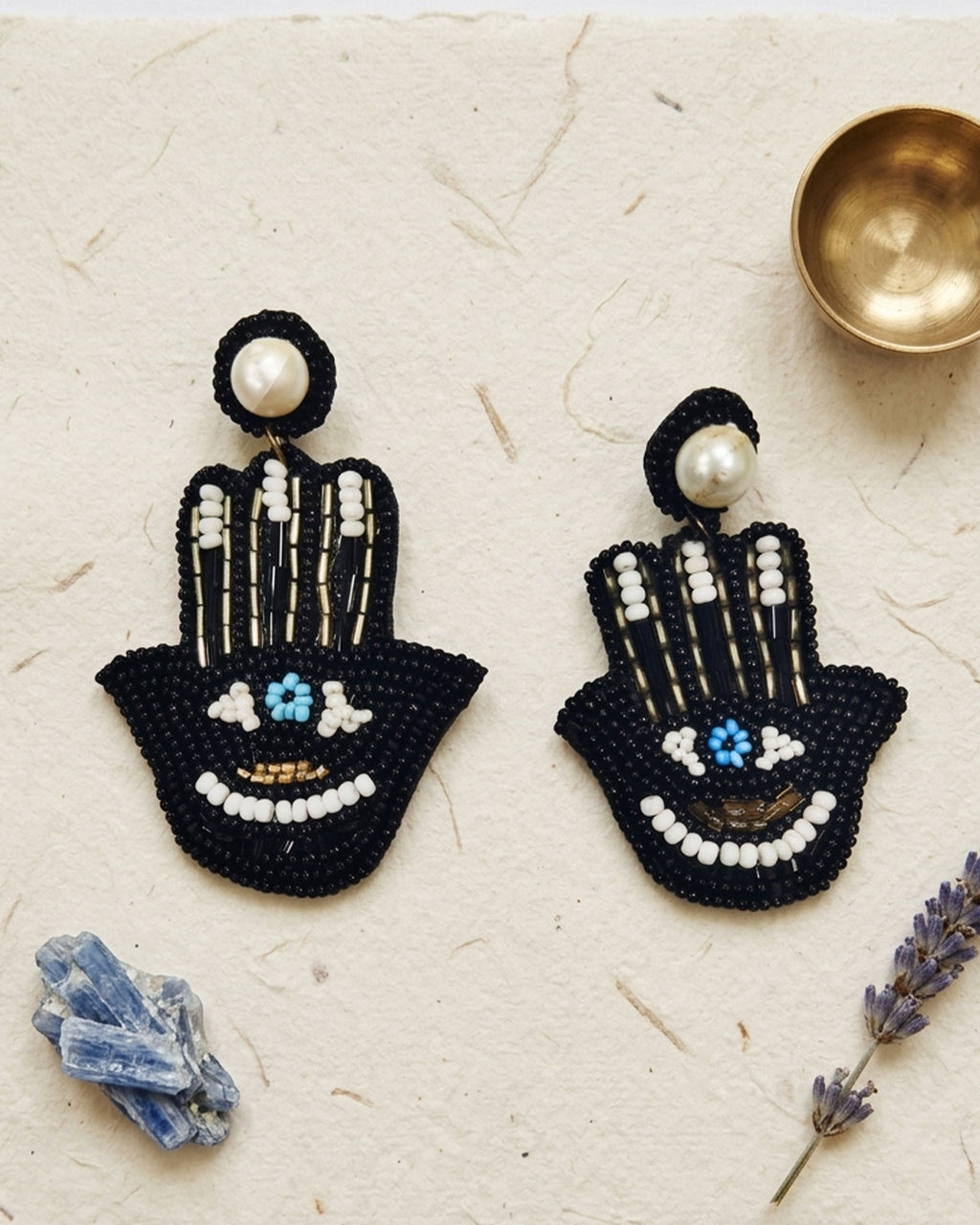 Black Hamsa Earring