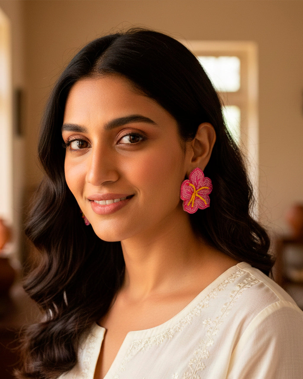 Pink Hibiscus Earring