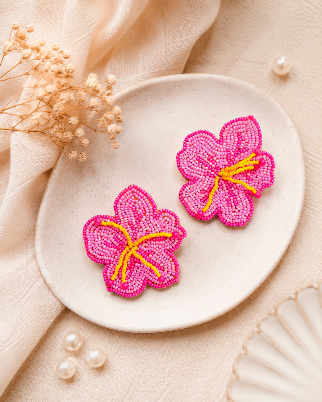 Pink Hibiscus Earring