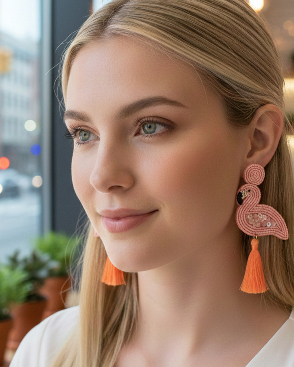 Peach Flamingo Bead Earring