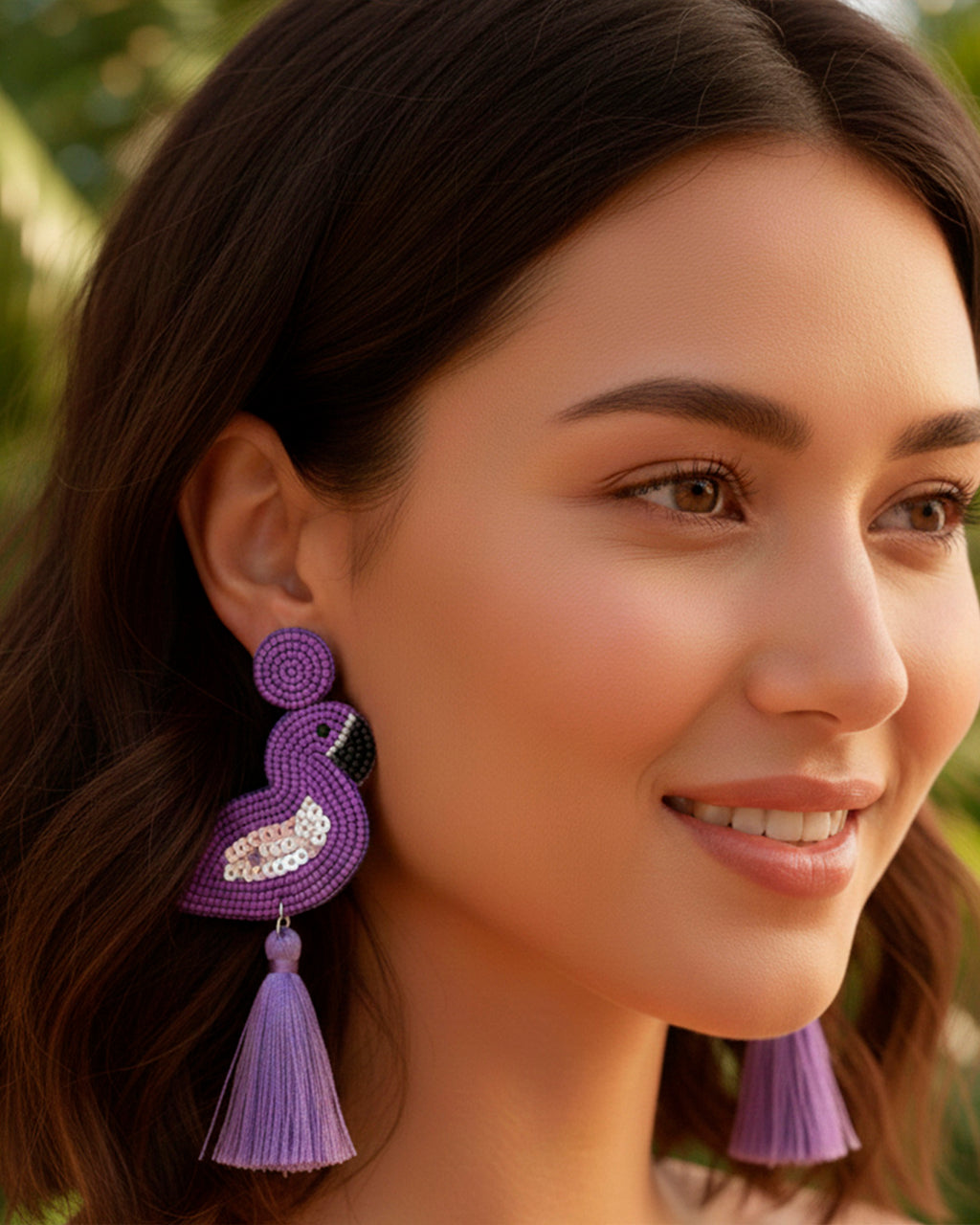 Purple Flamingo Bead Earring
