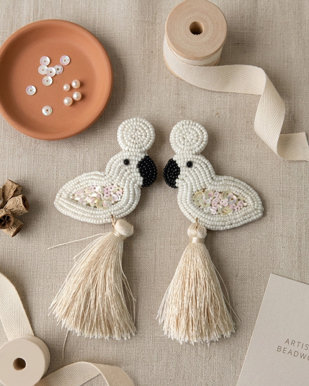 White Flamingo Bead Earring