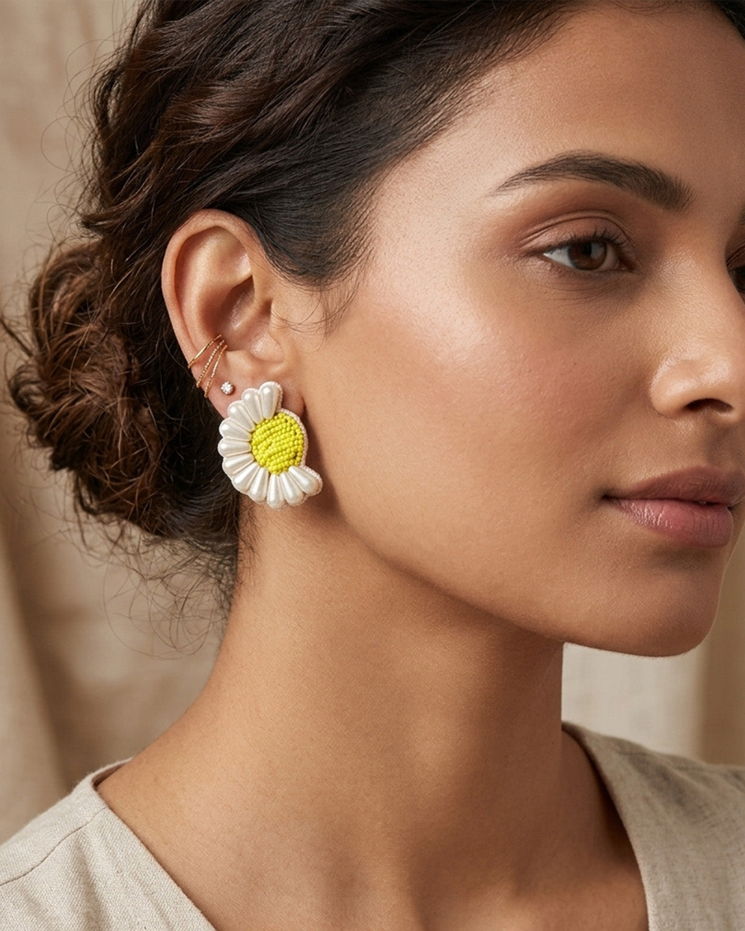 Big Half Daisy Stud Earring