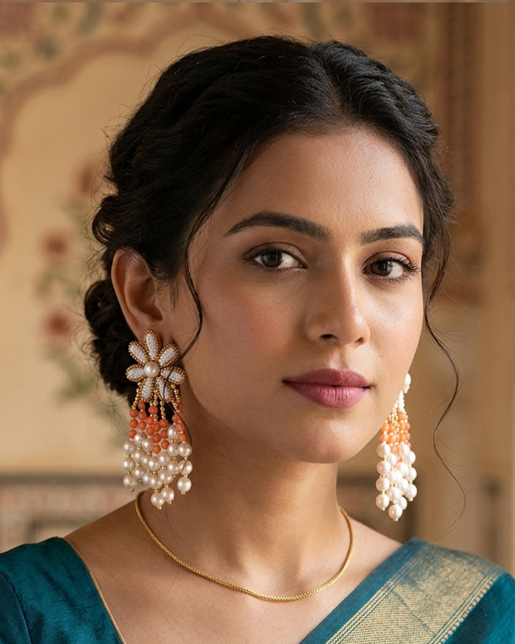 Floral Pearl Drop Earring