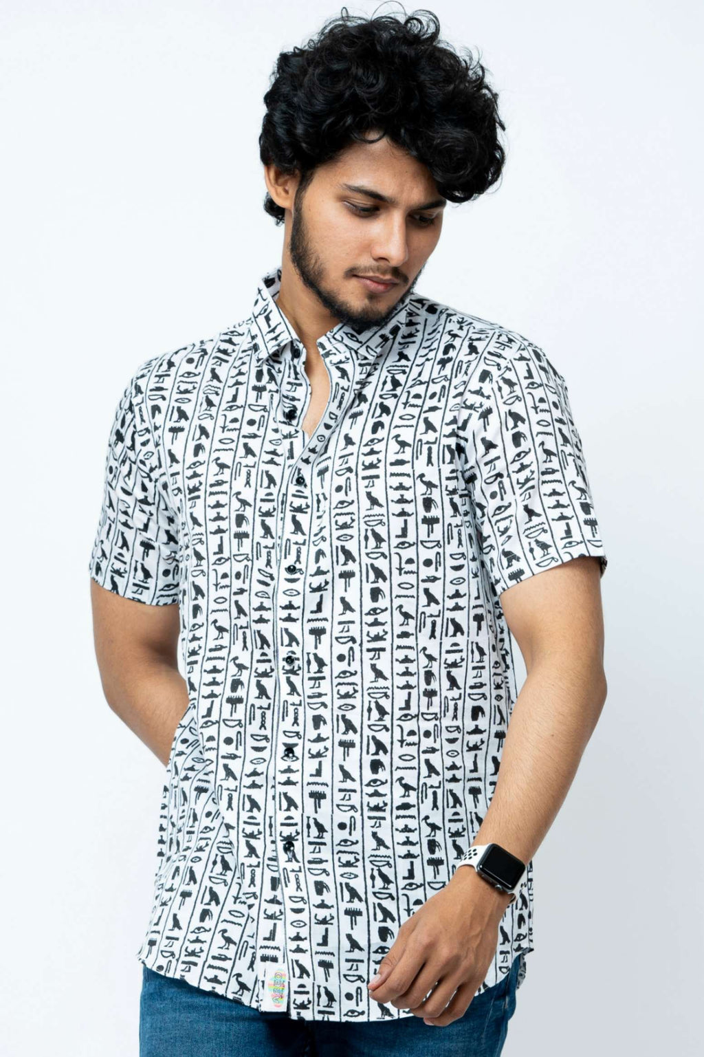 Egyptian Hand Block Print Mens Half Shirt.