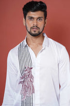 Fish Hand Embroidered Mens Casual Full Sleeve Shirt