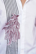 Fish Hand Embroidered Mens Casual Full Sleeve Shirt