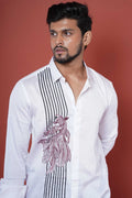 Fish Hand Embroidered Mens Casual Full Sleeve Shirt