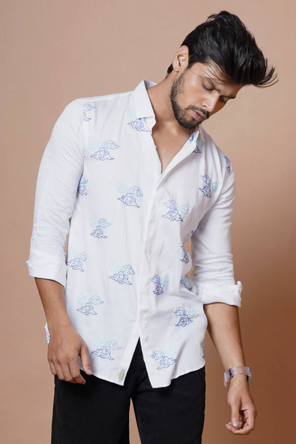 Full Sleeves Mens Shirt With Cloud Embroidery