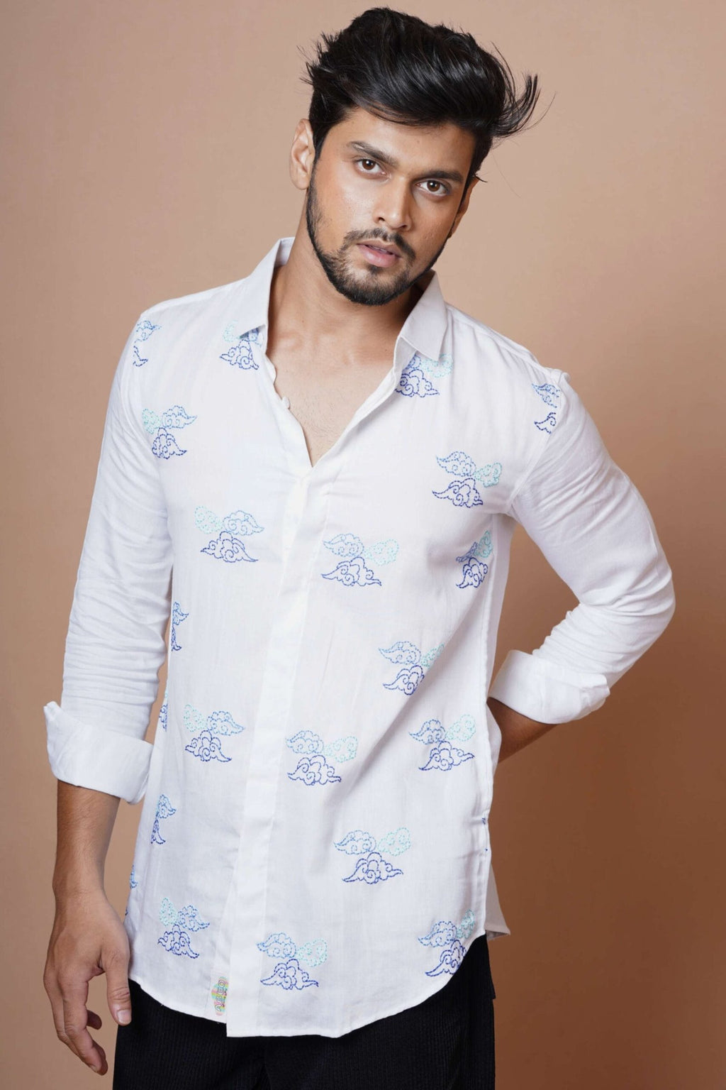 Full Sleeves Mens Shirt With Cloud Embroidery