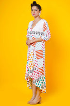 Flamingo Embroidered Block Printed Cotton Maxi Dress