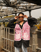 Floral Red And White Reversible Cotton Jacket