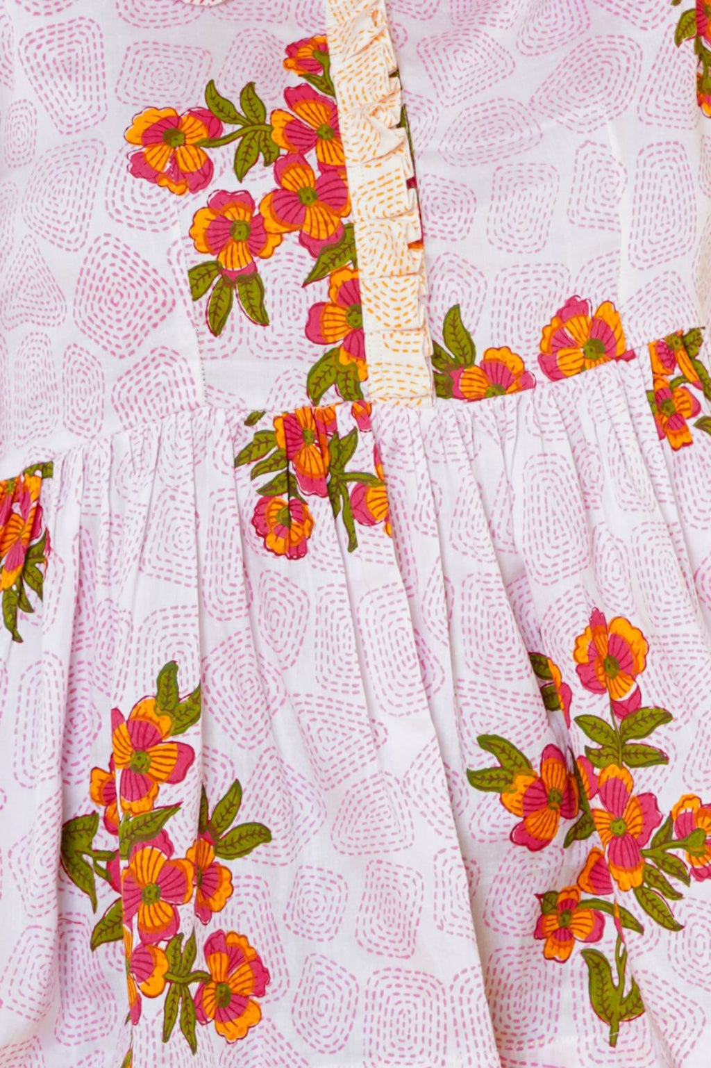 Floral Block Print Cotton Peplum Top