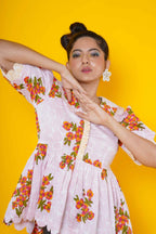 Floral Block Print Cotton Peplum Top