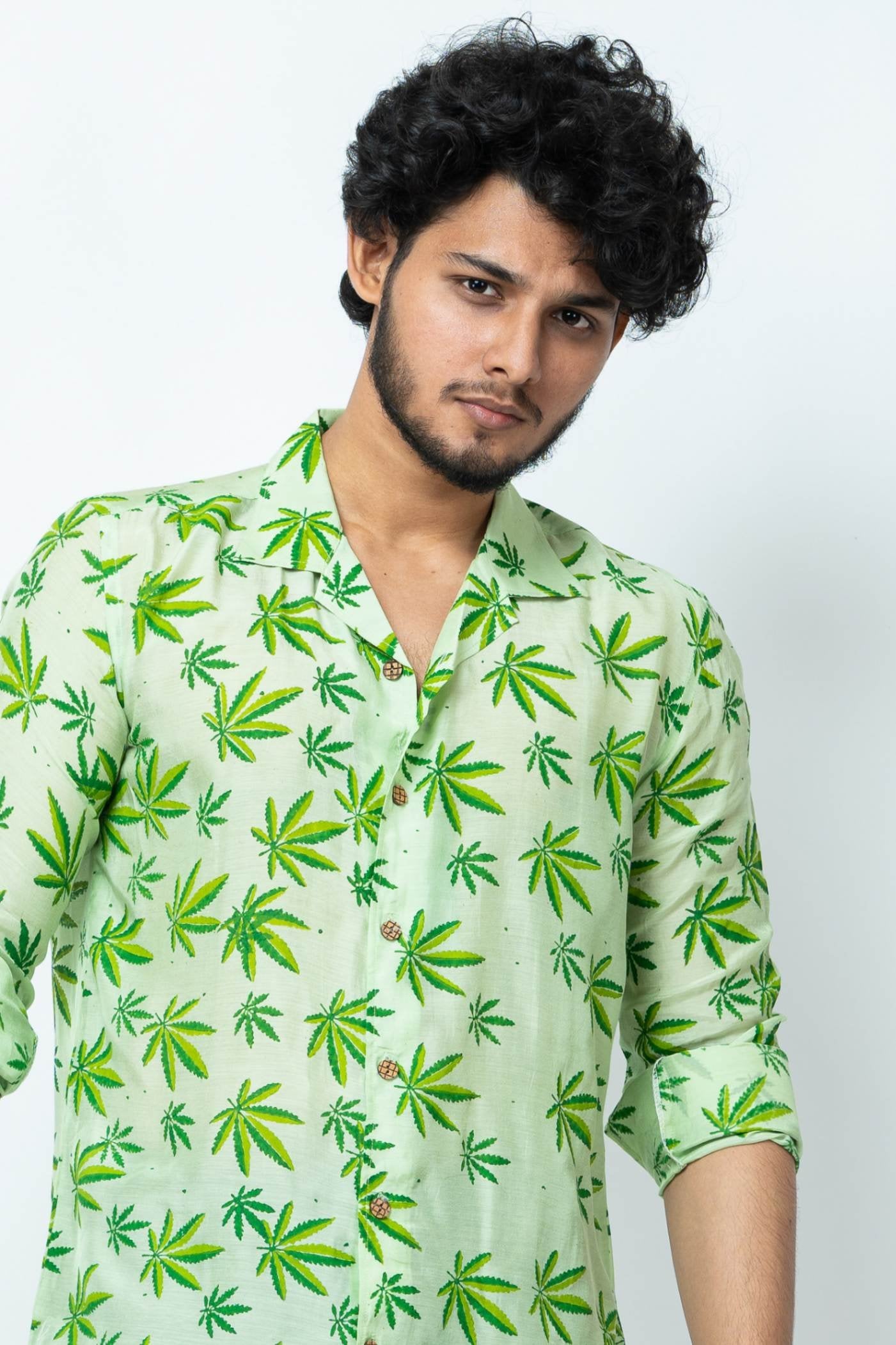 Hemp Motif Block Print Smart Fit Casual Full Sleeve Shirt