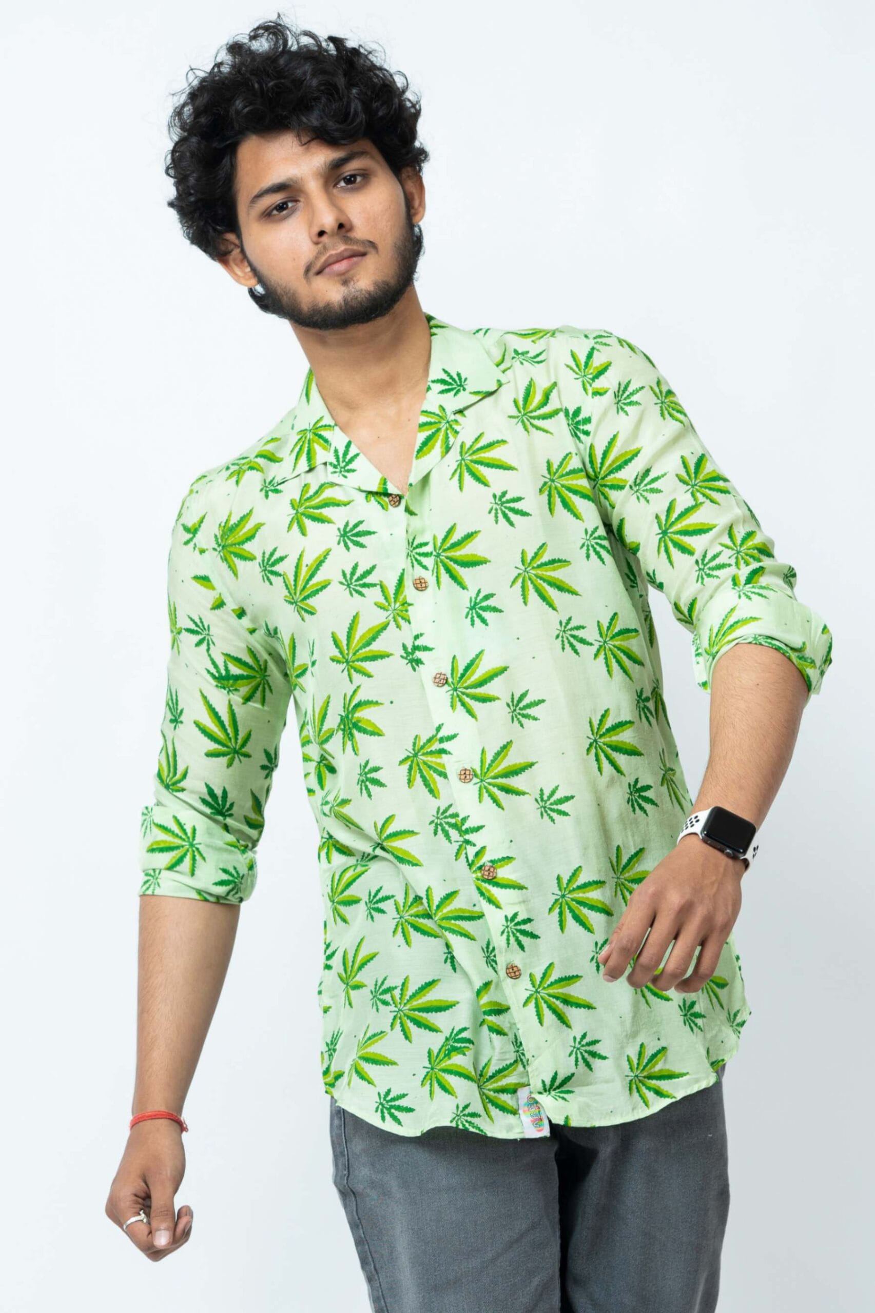 Hemp Motif Block Print Smart Fit Casual Full Sleeve Shirt