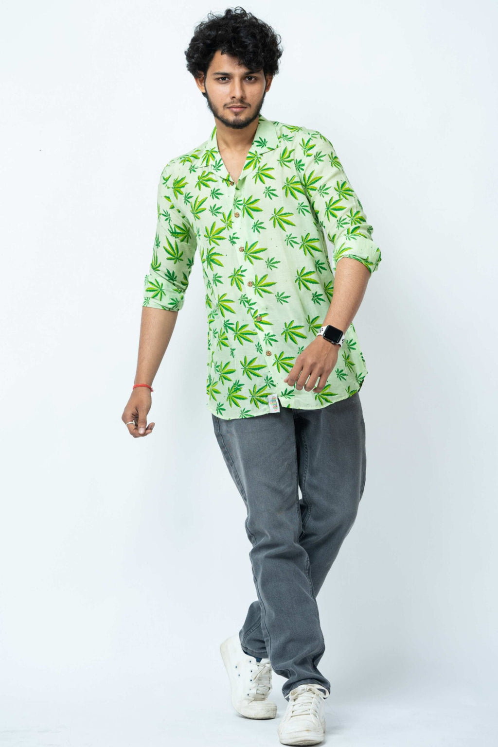 Hemp Motif Block Print Smart Fit Casual Full Sleeve Shirt