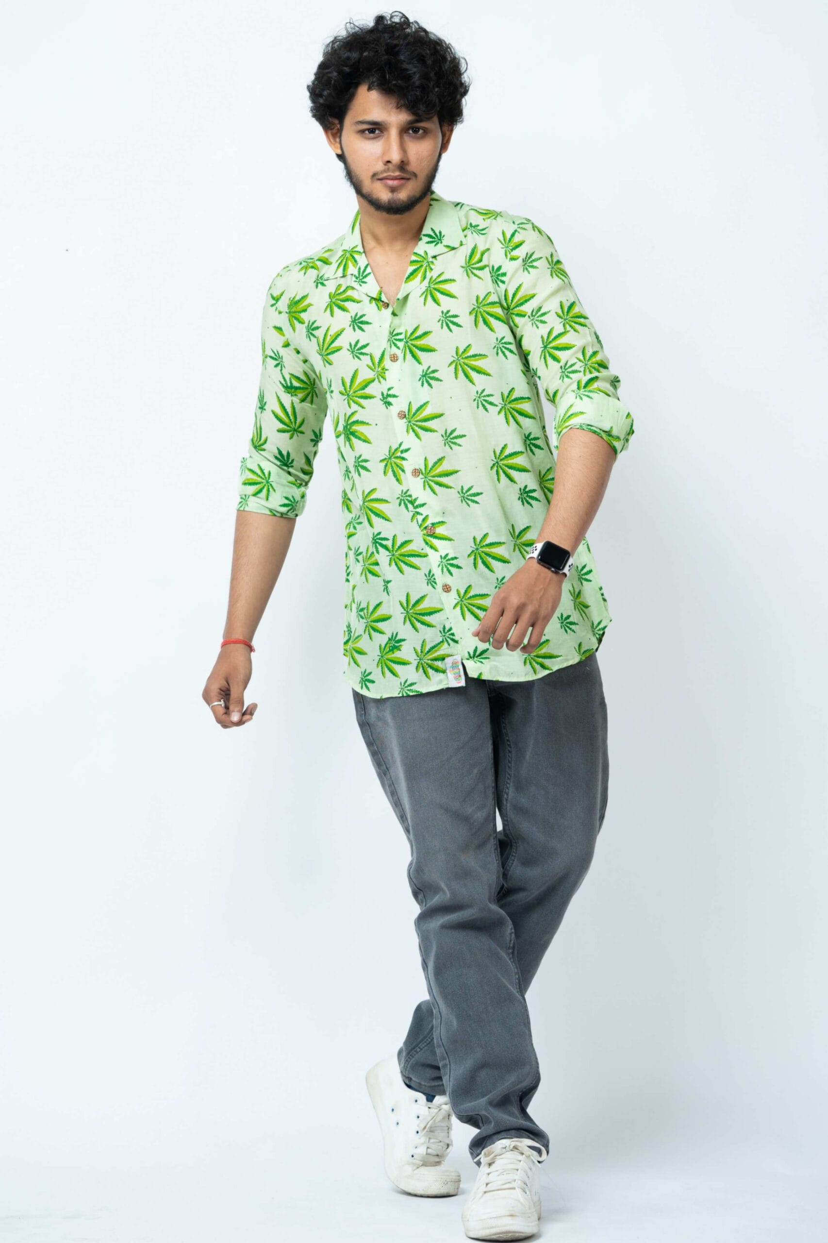 Hemp Motif Block Print Smart Fit Casual Full Sleeve Shirt