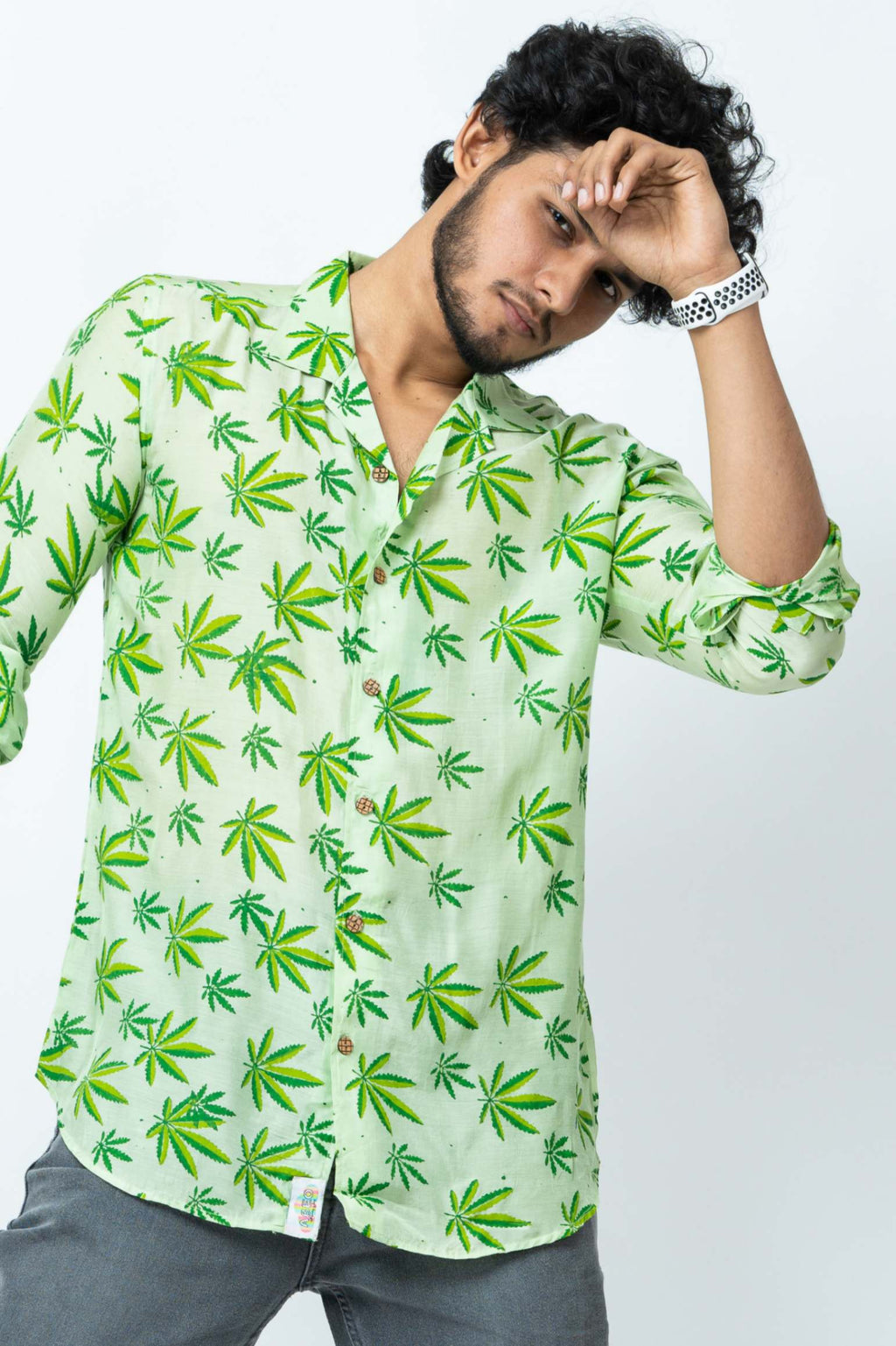 Hemp Motif Block Print Smart Fit Casual Full Sleeve Shirt