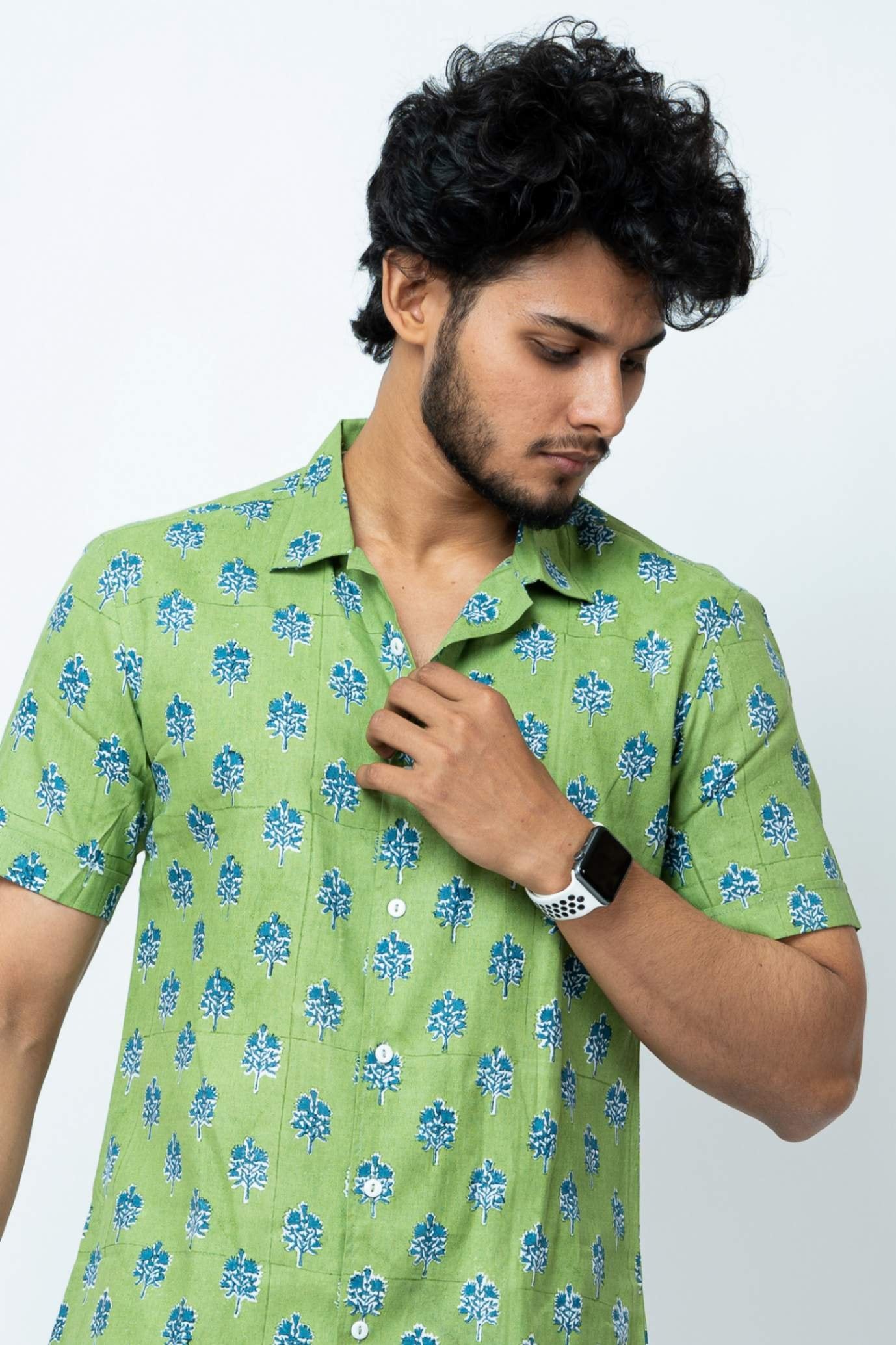 Indigo Floral Block Print Mens Shirt
