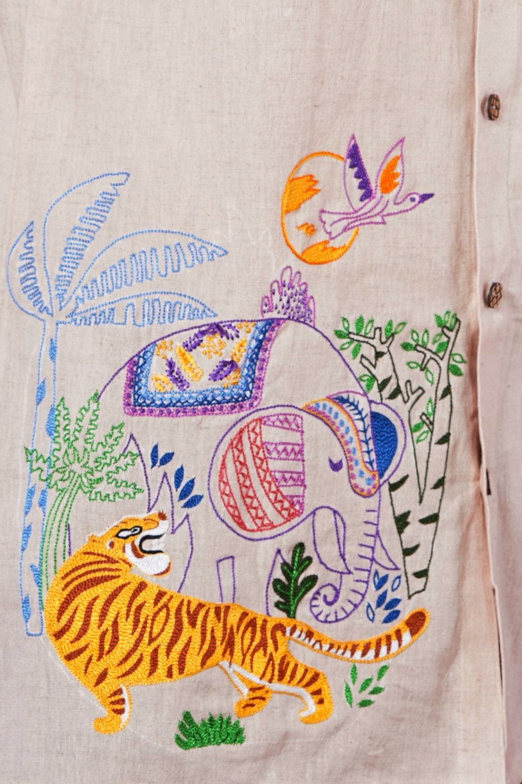 Jungle World Mens Half Sleeve Hand  Embroidered Shirt